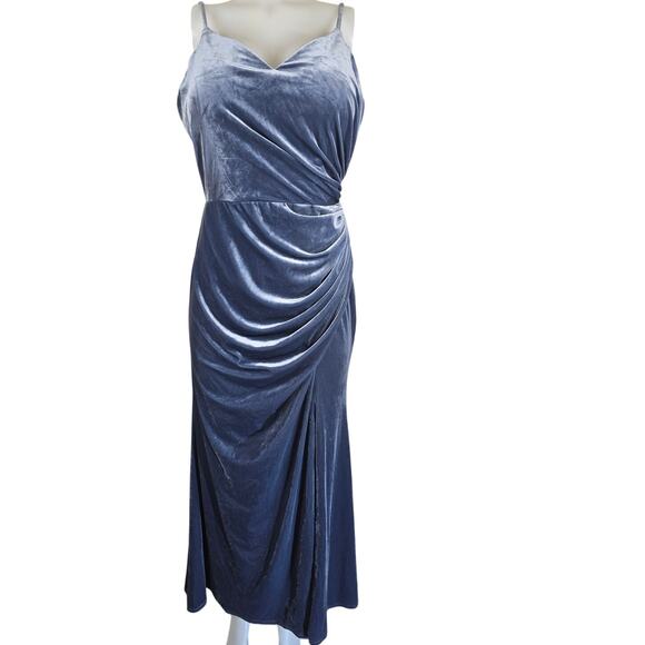 Revelry Dawson Indie Blue Velvet Push Up Bra Maxi Dress Bridesmaid Gown 14 - Picture 1 of 6